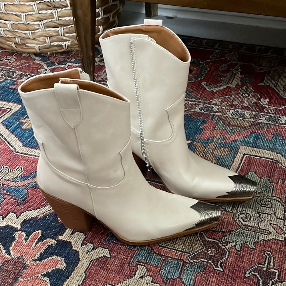 White Western Ankle Boots